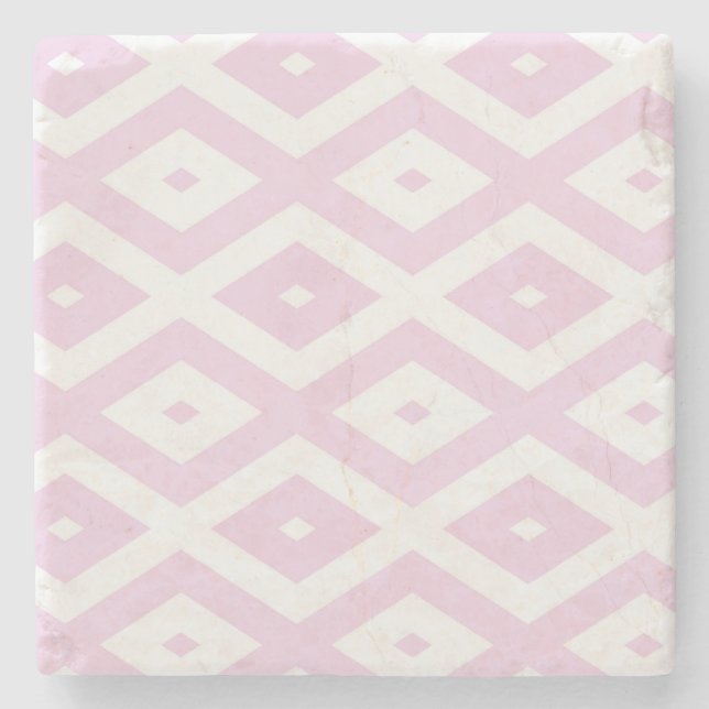 Pale pink and white diamond pattern stone coaster (Front)