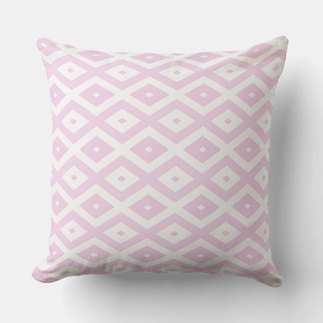 Pale pink and white diamond pattern throw pillow (Front)