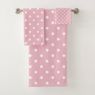 Pale Pink and White Polka Dots Bath Towel Set