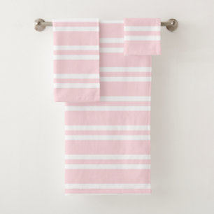 Pale Pink and White Stripes Bath Towel Set