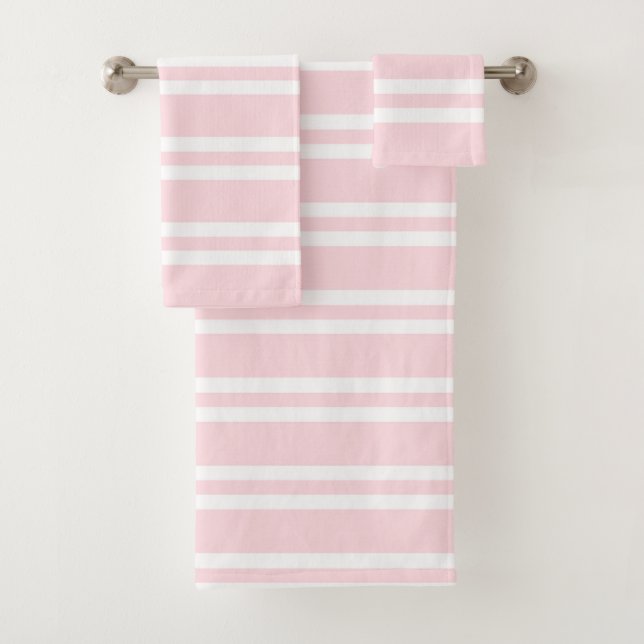 Pale Pink and White Stripes Bath Towel Set (Insitu)