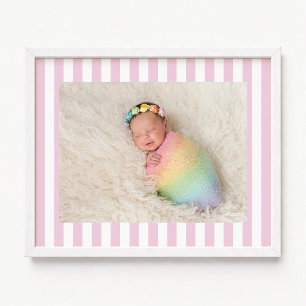 Pale Pink and White Stripes New Baby Girl Photo Poster