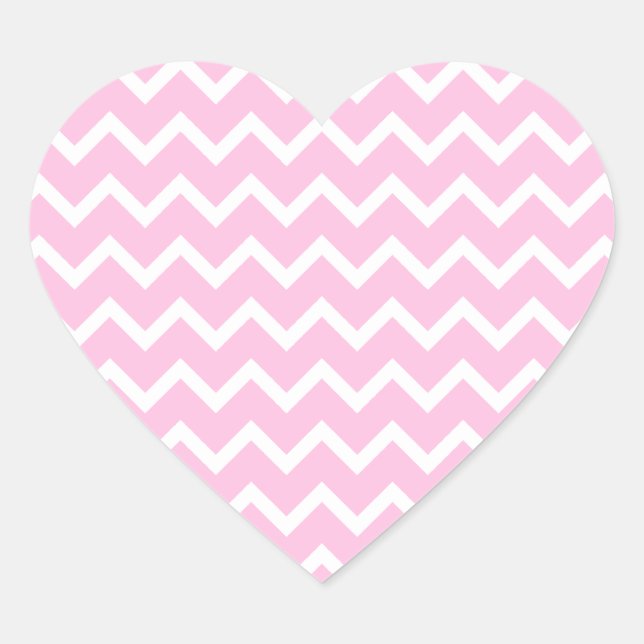 Pale Pink and White Zigzag Pattern. Heart Sticker (Front)