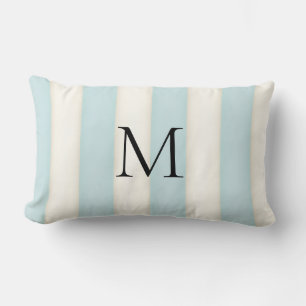 Pale Pink & Antique White Stripes Monogrammed Lumbar Pillow