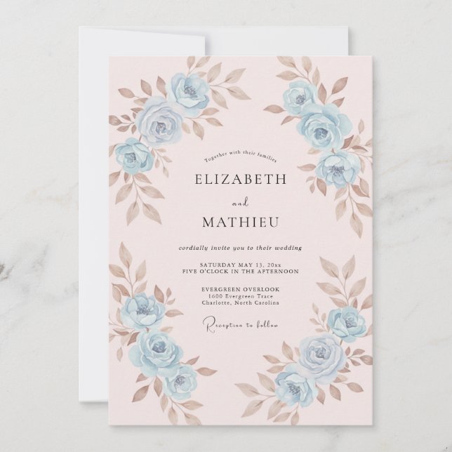 Pale Pink Azure Painted Wedding Invitation (Front)