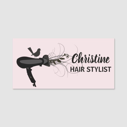 Pale Pink Beauty Salon Hair Stylist Dryer And Bird Name Tag