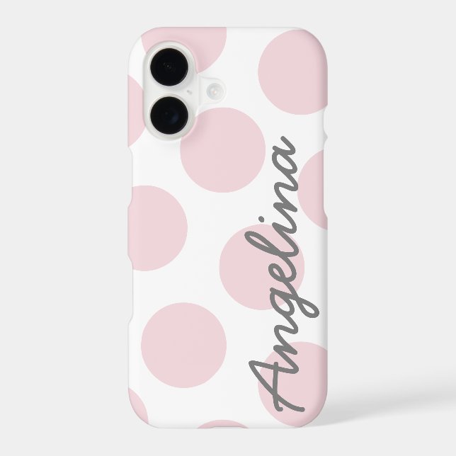 Pale Pink Big Polka Dot Pattern Personalized iPhone Case (Back)