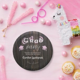 Pale Pink Blurred Typography Graduation Party Paper Plate