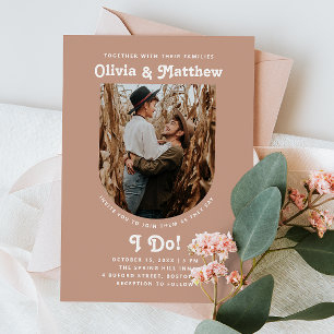 Pale pink blush arch photo minimal retro wedding invitation