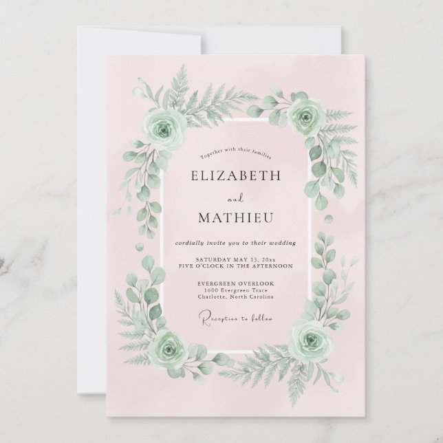 Pale Pink Botanical Flourish Wedding Invitation (Front)