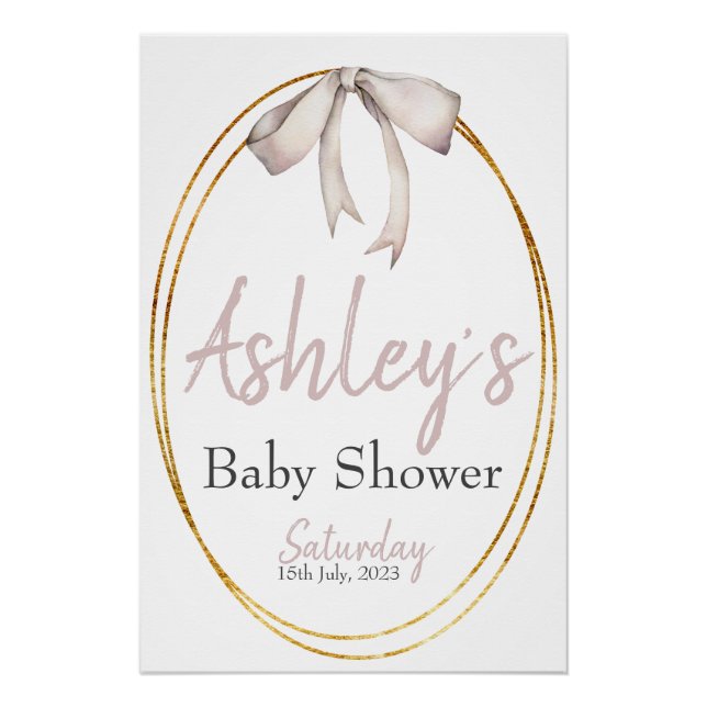 Pale Pink Bow Baby Shower Welcome Poster (Front)