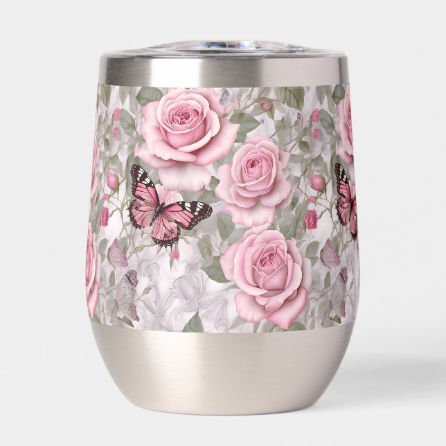 Pale Pink Butterflies and Roses Floral (Front)