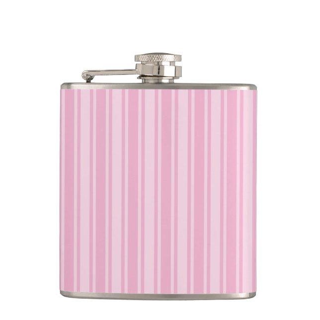 Pale pink candy stripes hip flask (Front)