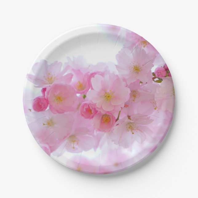 Pale Pink Cherry Blossoms Paper Plates (Front)