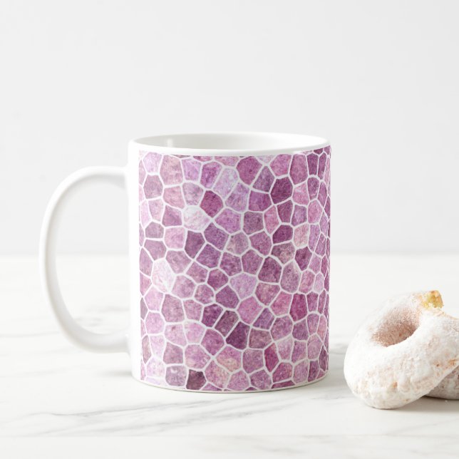 Pale Pink Cobbled Patchwork Terrazo Pattern Coffee Mug (With Donut)