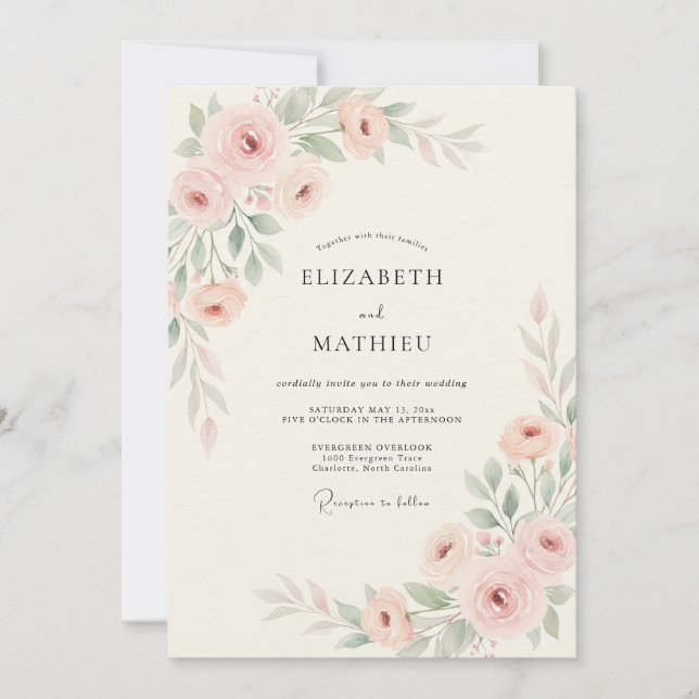 Pale Pink Delicate Floral Wedding Invitation (Front)