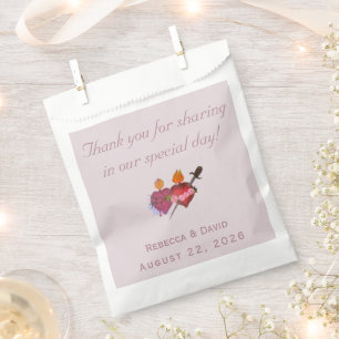 Pale-Pink & Dusty-Rose Two Hearts Catholic Wedding Favour Bag