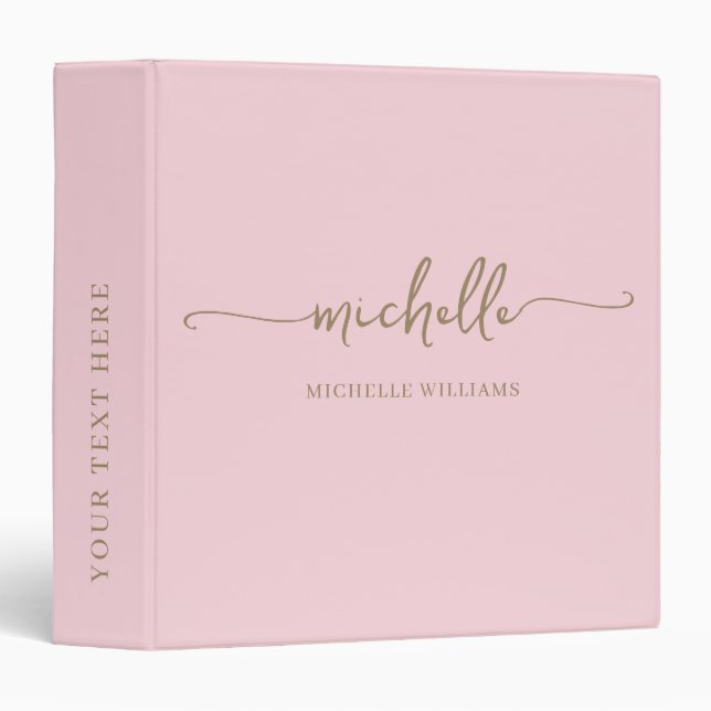 Pale Pink Elegant Monogram Name Gold Script  Binder (Front/Spine)