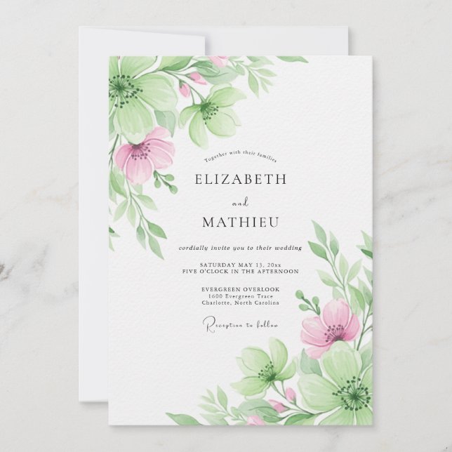 Pale Pink Ethereal Botanical Wedding Invitation (Front)