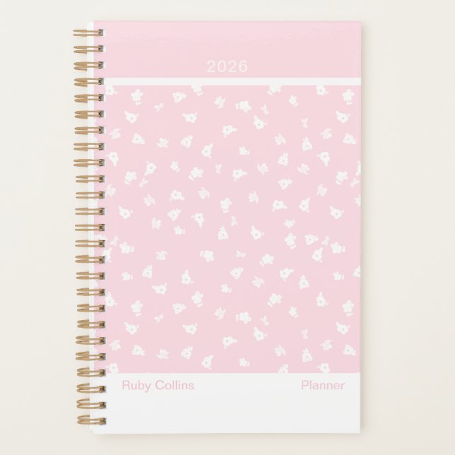 Pale Pink Feminine Minimalist Floral Planner (Devant)