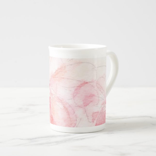 Pale Pink Floral Bone China Mug (Front Right)