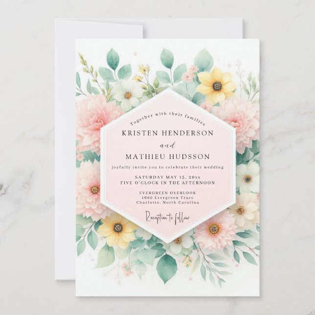 Pale Pink Floral Meadow Wedding Invitation (Front)