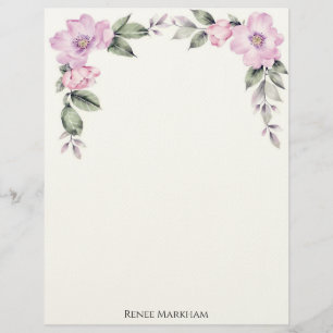 Pale Pink Floral Top Border Stationery Paper