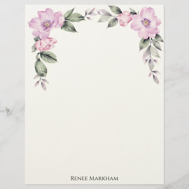 Pale Pink Floral Top Border Stationery Paper (Front)