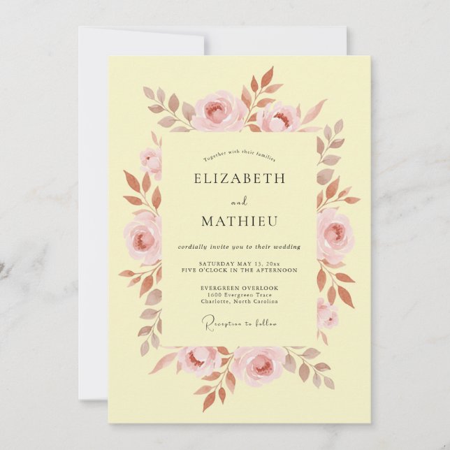 Pale Pink Floral Wedding Invitation (Front)