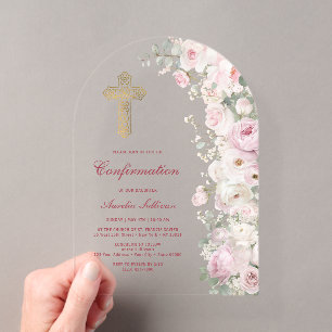 Pale Pink Flowers Arch Confirmation Acrylic Invitations