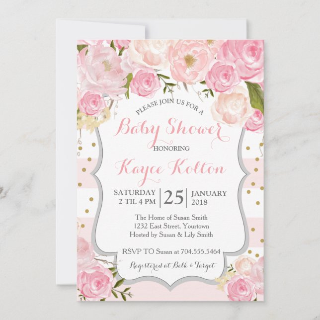 pale pink flowers Baby Shower Invitation (Front)
