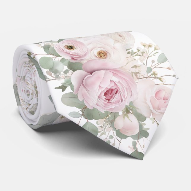 Pale pink flowers neck tie (Rolled)