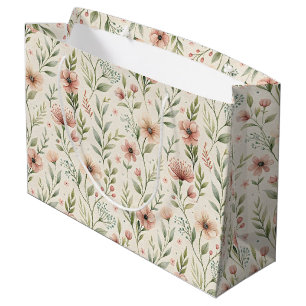 Pale Pink Flowers Sage Green Cottagecore Design Large Gift Bag