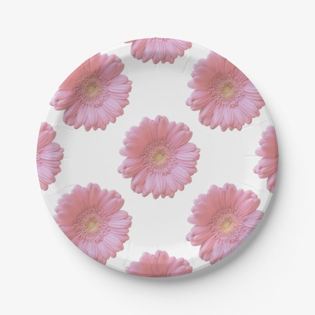 Pale pink gerbera daisy paper plate (Front)