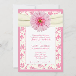 Pale Pink Gerbera Ivory Floral Wedding Invitation