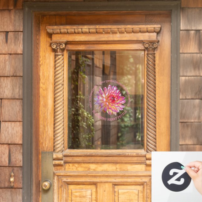 Pale Pink Giant Dahlia Business Contact Storefront Window Cling (Home Door)