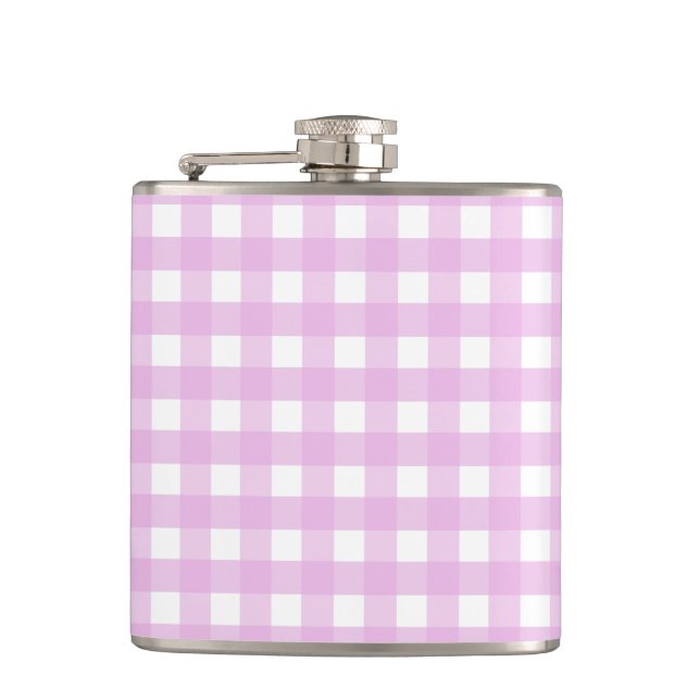 Pale pink gingham hip flask (Front)