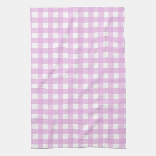 Pale pink gingham kitchen towel (Vertical)