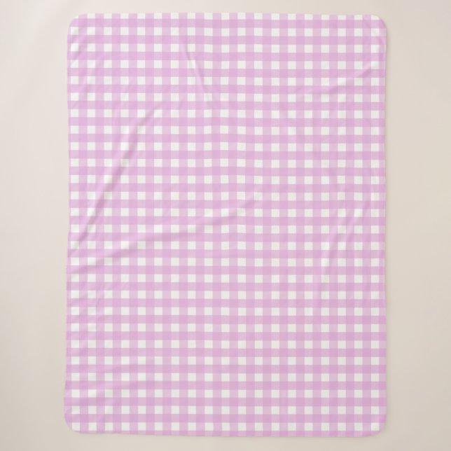 Pale pink gingham sherpa blanket (Front)