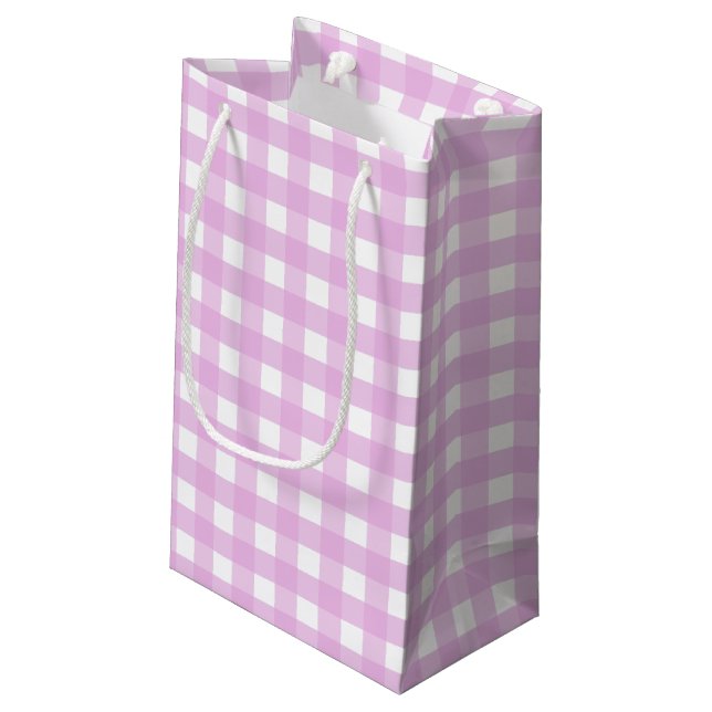 Pale pink gingham small gift bag (Back Angled)