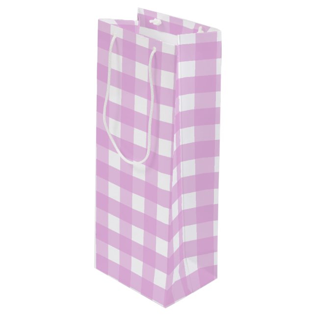 Pale pink gingham wine gift bag (Front Angled)