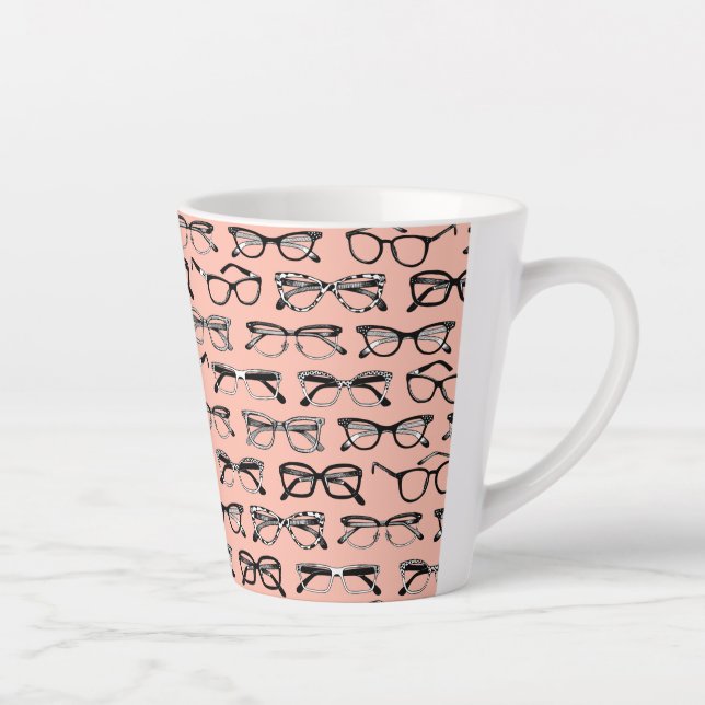 Pale Pink Glasses, Eyeglasses, Eyewear Latte Mug (Right)
