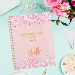 Pale pink gold name script 2025 planner<br><div class="desc">A pale pink background decorated with confetti.  Personalize and add a name. The name is written with a large modern hand lettered script,  signature style. Perfect for school,  work or organizing your personal/family life.</div>