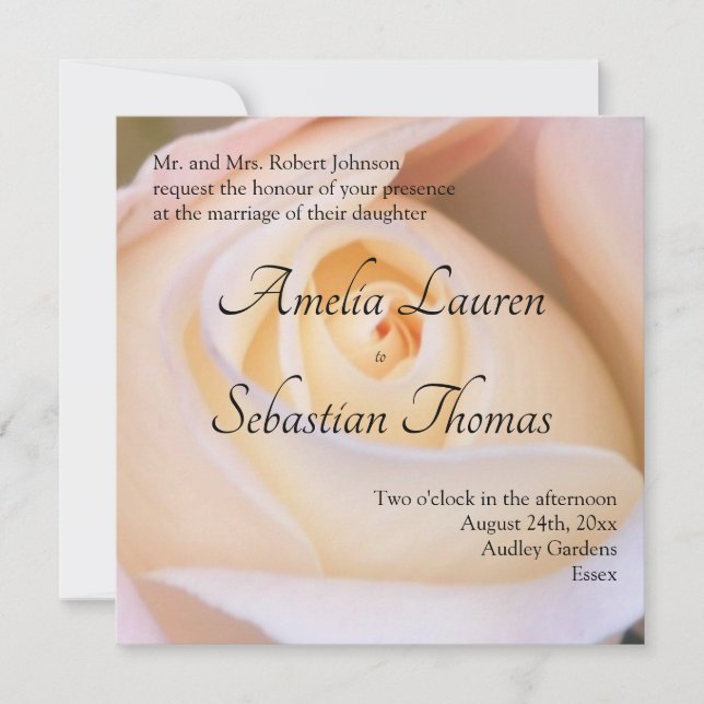 Pale Pink Gold Rose Wedding Invitation (Front)