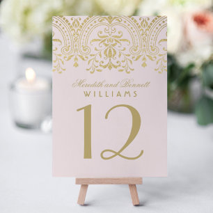Pale Pink Gold Vintage Glamour Wedding Table Number