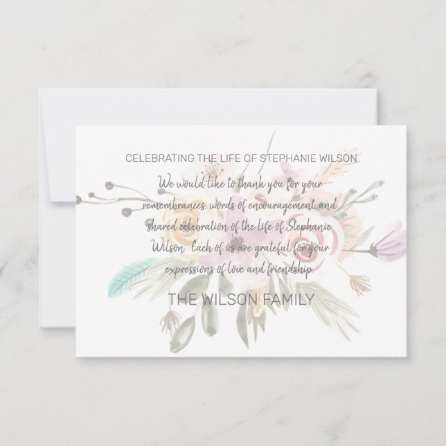 Pale Pink & Grey Funeral Bereavement Thank You Card (Back)
