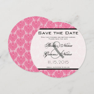 Pale Pink Hot Pink Damask Wedding Save the Date Invitation