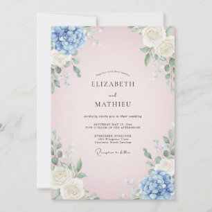 Pale Pink Hydrangea Eucalyptus Wedding Invitation