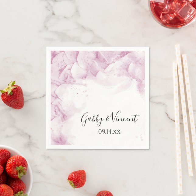 Pale Pink Hydrangea Flowers Watercolor Wedding Napkin (Insitu)