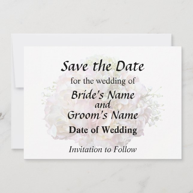 Pale Pink Hydrangea With Baby Breath Save The Date (Front)